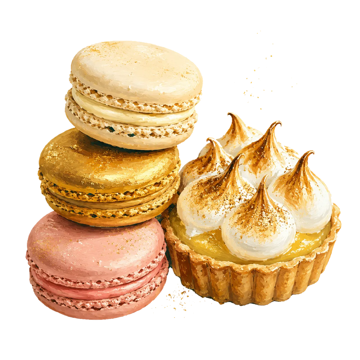 Macarons empilés et tartelette au citron meringuée